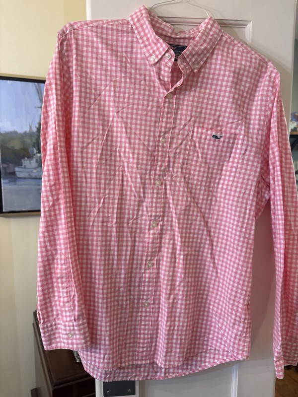 Vineyard Vines Mens Large Slim Fit Tucker Shirt L Pink/white Check Gingham