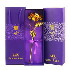 Rosa Dorada 24K, ALLOMN Tallo Largo Rosa Real Bañada en Oro con Caja de Regalo