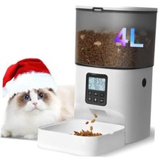 Automatic Cat Feeder, 4L Cat Food Dispenser with 10s Voice 4.0 L White