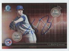 2016 Bowman Draft Chrome Dividends T.J. Zeuch Auto Toronto Blue Jays #DD-TZ Card