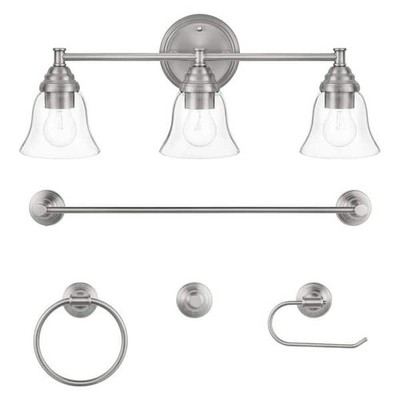 NEW Hampton Bay Marsden 5-Piece Bath Kit, 23.5  Brushed Nickel- Light Vanity 