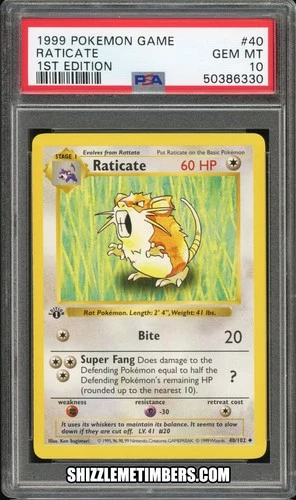 Raticate 40/102 1st Edition Shadowless Base Set - PSA 10