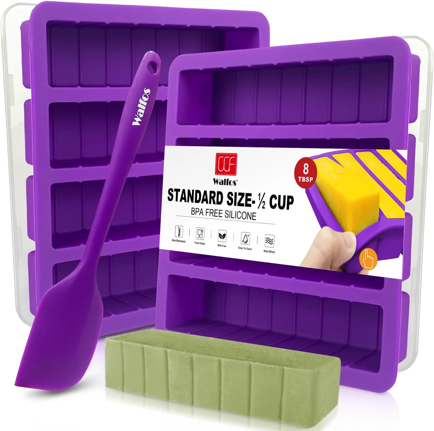 Silicone Butter Mold with Lid and Spatula (Purple), Walfos Non-Stick Tray Fits S