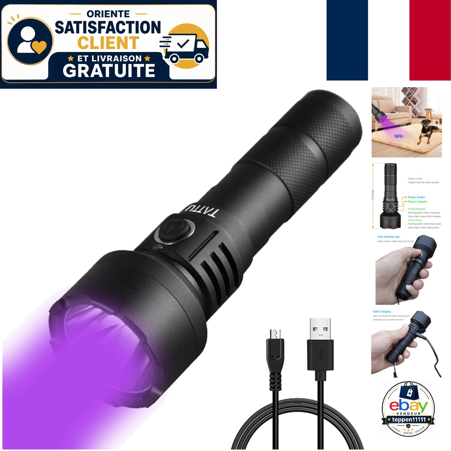Lampe TATTU U2 395nm puissante de 300 lumens pour détections UV