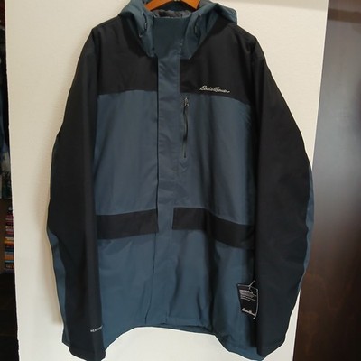 NWT Eddie Bauer Weather Edge Funski Ski Jacket Mens T 3XL Hooded Coat Gray Black