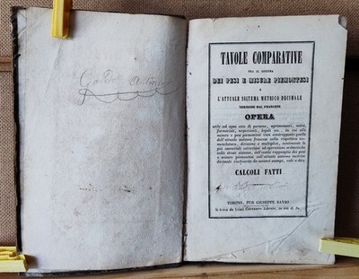 VERGLEICHSTABELLEN - Gewichte und Maße - PIEMONTESISCH - für G. SAVIO - TURIN