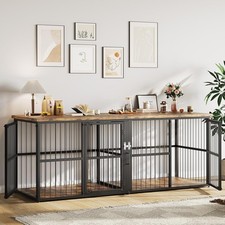 Double Dog Crate Furniture Wooden Kennel with Divider,2-Room Cage for Large Dogs