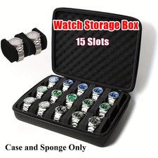 Portable 15 Slots Watch Storage Box Hard Shell Zipper Travel Organizer Case