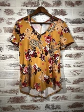Signature Studio Blouse Floral Multicolored Cold Shoulder Style V Neck Side S 