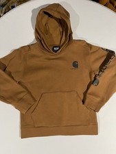 Carhartt Boys Hoodie M 10-12 Brown Fleece Logo TS6272-B Activewear Long Sleeve