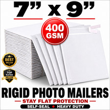 7x9 Rigid Photo Mailers Stay Flat Cardboard Envelopes Self Seal 400 GSM White