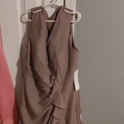 Wear Your Love Taupe Formal Maxi Dress V-Neck Sleeveless Ruched Ruffle M