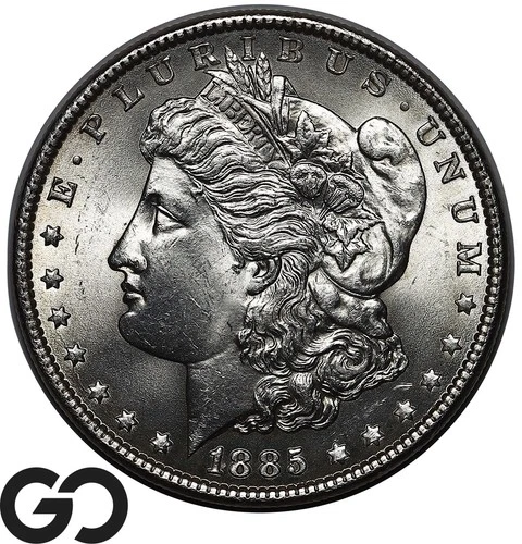 1885 Morgan Silver Dollar Coin, Nice Lustrous Solid Gem BU++, Blast White