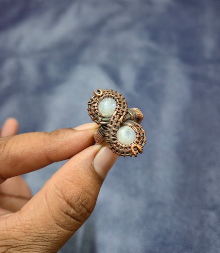 Rainbow Moonstone Ring Pure Copper Ring Adjustable Ring Handmade Copper Jewelry - Picture 2 of 5