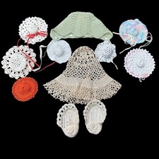 Vintage Crochet Baby Lot Bonnets Booties Dress Handmade 1940s 1950s Heirloom