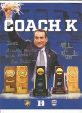 "COACH K" MIKE KRZYZEWSKI RARE SIGNED THRU THE MAIL AUGUST 2026 8.5X11 PHOTO