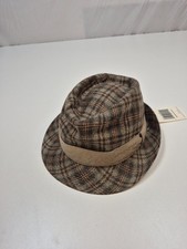 Stetson Fedora Hat Trilby Fitted Mens M Brown Plaid Tweed Silk Lined Fall Italy