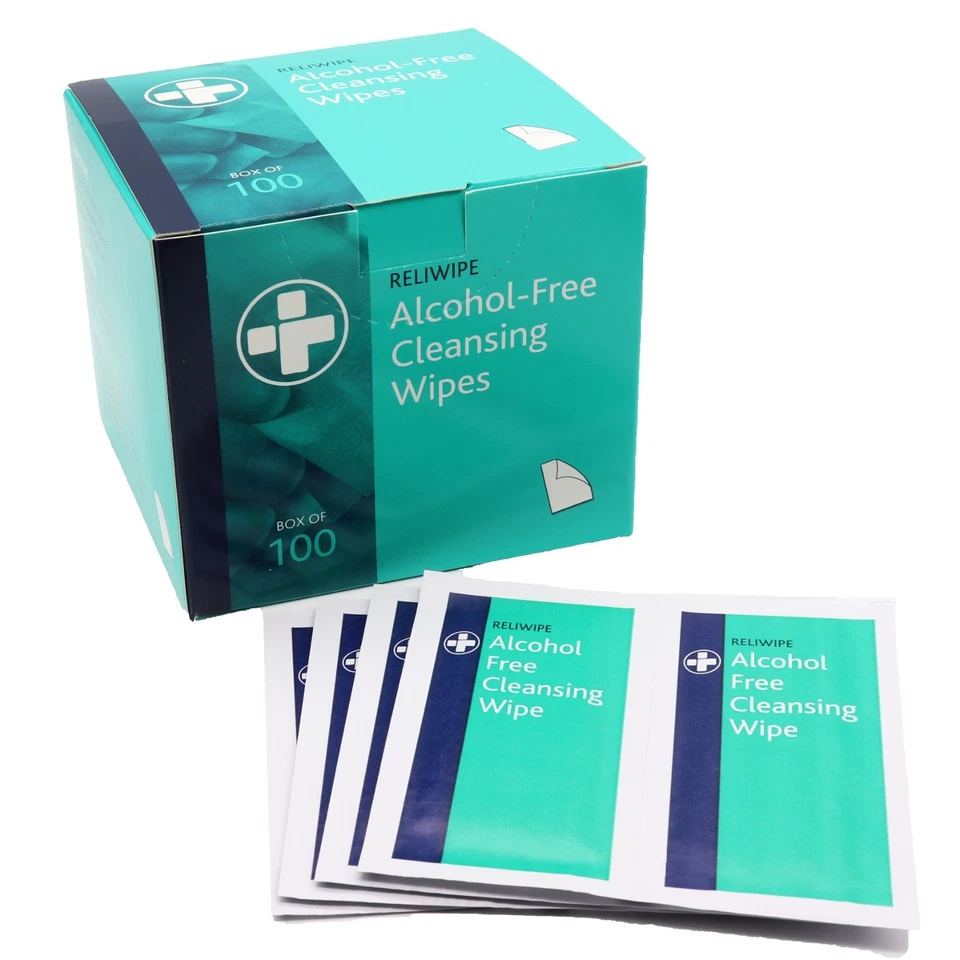 RELIANCE MEDICAL 100 x Reliwipe Cleansing Wipes - Alcohol Free Antiseptic First Aid Skin Sachet