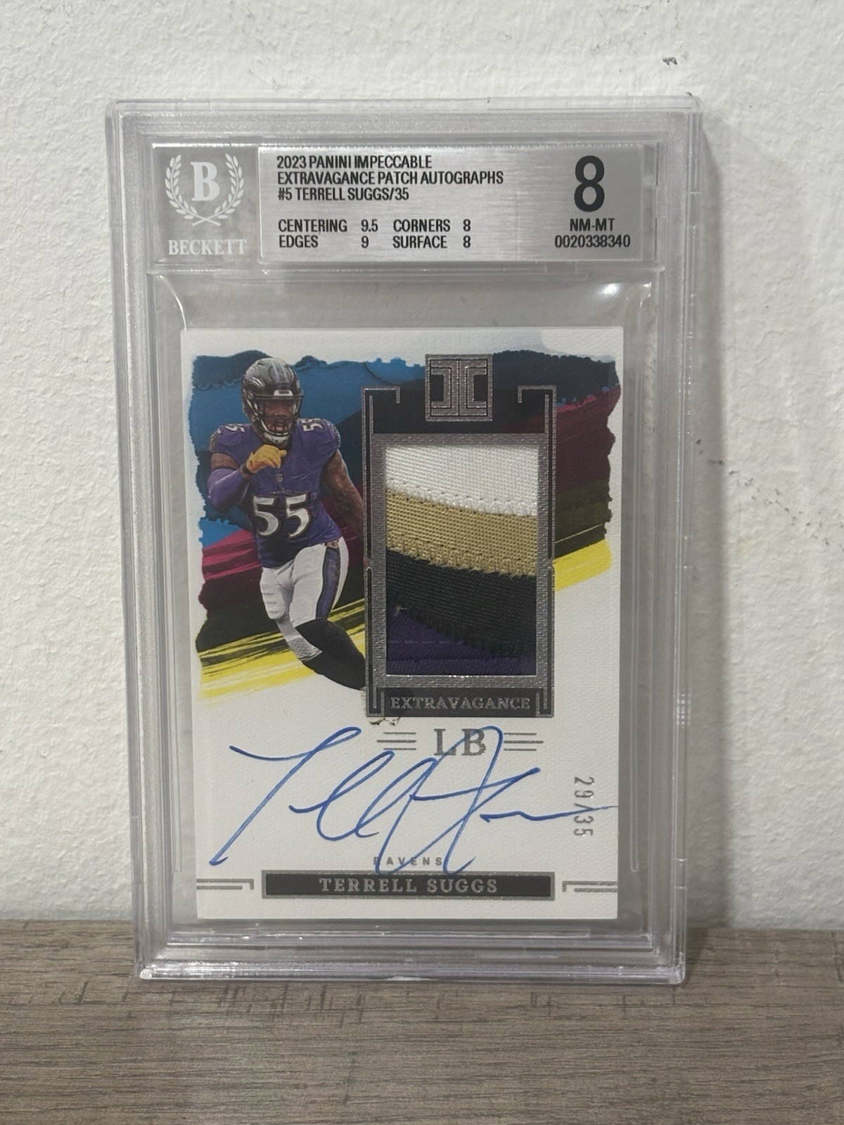 2023 Panini Impeccable Terrell Suggs Extravagance Patch Auto 4 Color #5 BGS 8 view 1