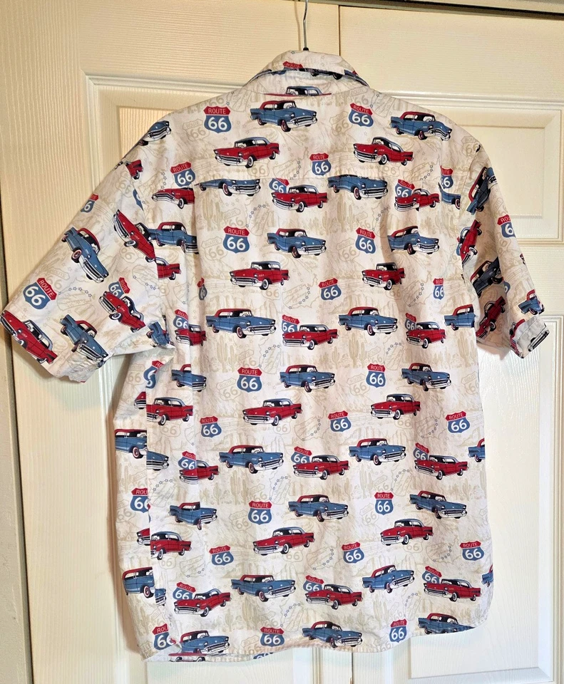 Redhead Shirt Mens Size L Button Up Route 66 Classic Cars Print Chest Pocket - Image 2 of 4