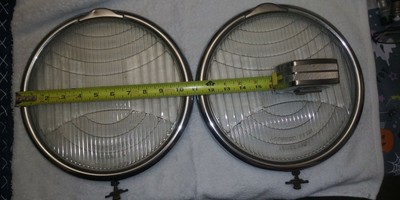Antique HEADLIGHT glass Lens & BEZEL old Auto TRUCK DEPRESS BEAM