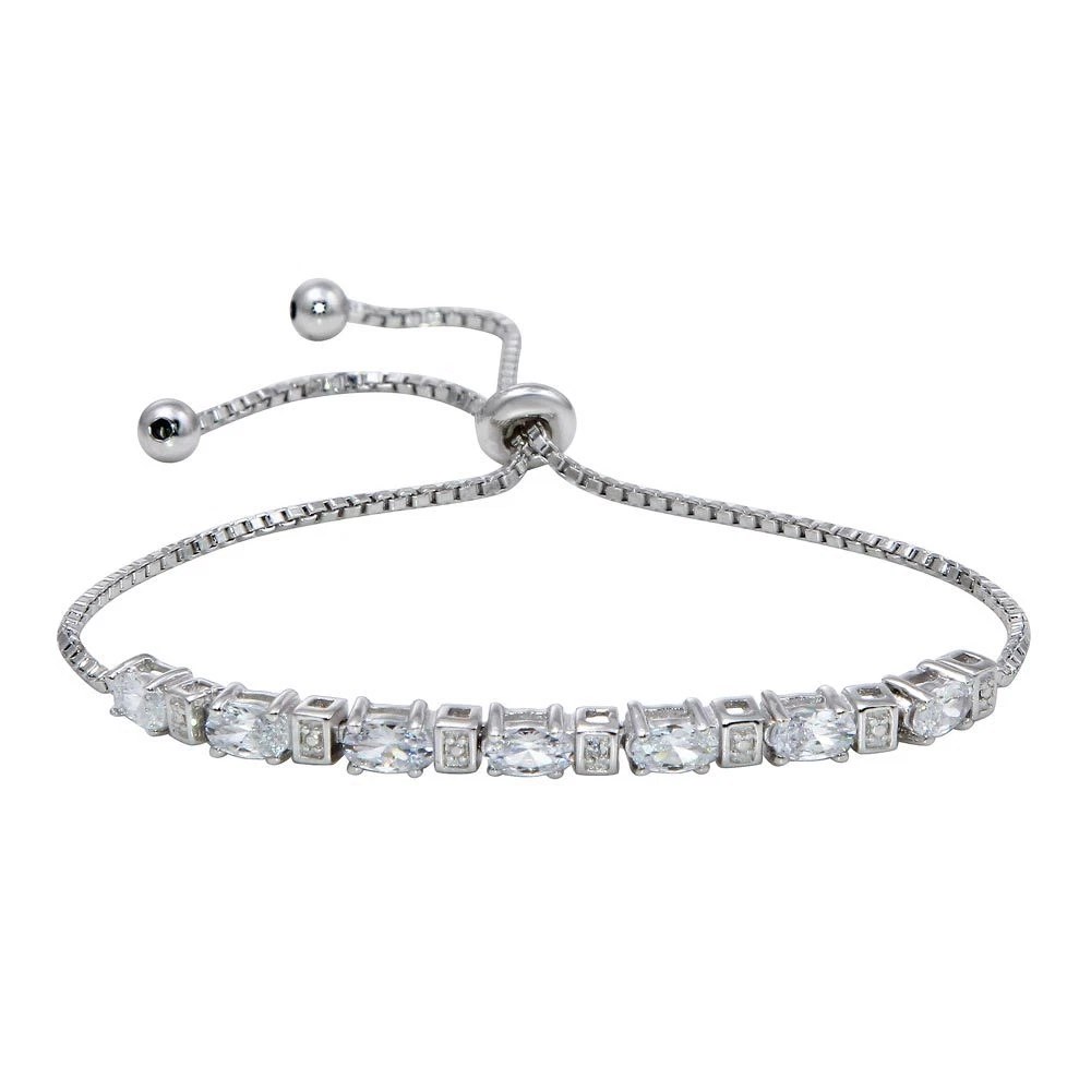 Sterling Silver CZ Stones Tennis Lariat Bracelet