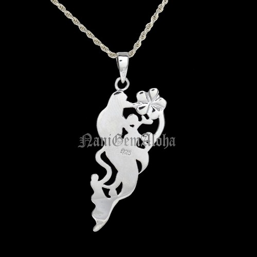 Hawaiian Jewelry Sterling Silver Rhodium Mermaid Plumeria Flower Opal CZ Pendant - Picture 5 of 6