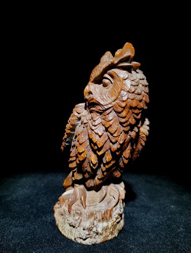 Vintage Wooden Owl Statue Sculpture Figurine Home Decor Boxwood Carved Bird Art - Picture 5 of 7