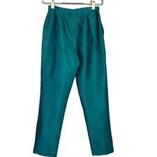 Vintage Bonzaglo 100 Silk Teal Green Lined Side Zip Straight Leg Pants Sz S