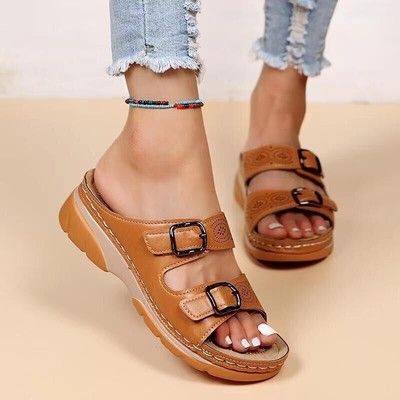 Low-Wedge Women Orthopedic Sandals Casual Flat Shoes Flip Flops Ladies Slippers