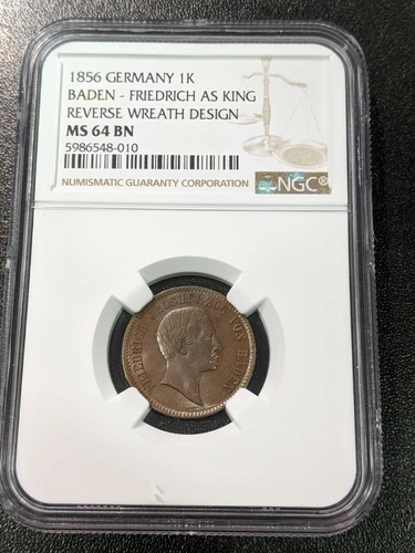1856 MS64 BN Germany Baden Kreuzer Friedrich King Wreath Reverse NGC KM 231