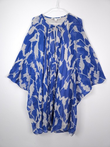 Diane von Furstenberg UK Größe 6 blau weiß 100 % Seide Fleurette Kleid Fledermaus