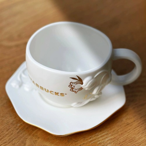 Starbucks Cup White Saucer Set Ceramic Mug Embossed Elegant Lily of Valley Cup - Picture 7 of 9
