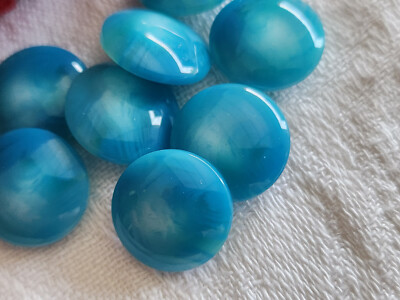 Lot De 8 Boutons Vintage Bleu Veiné - Diamètre 14/15 Mm - Pied - Réf. 236 - Origine France
