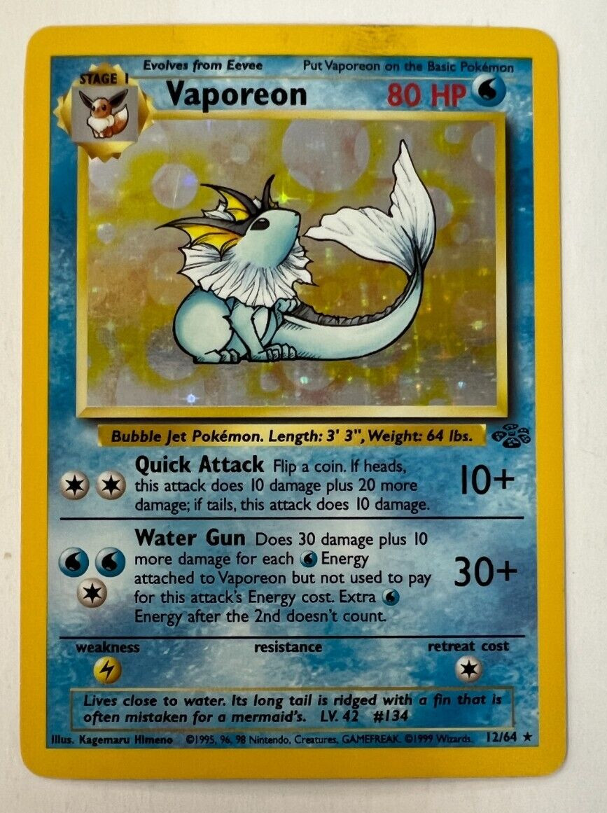Pokemon TCG Card ~ VAPOREAN ~ 12/64 ~ Jungle ~ Unlimited ~ Holo