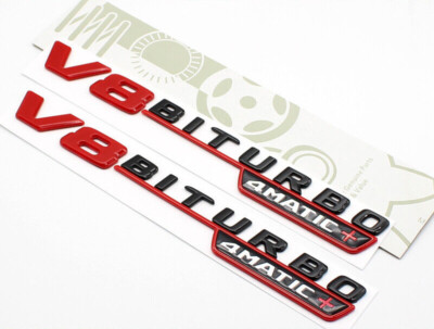 V8 BITURBO 4MATIC Fender AMG Emblem Red Black Badge For Mercedes C63 E63 S63