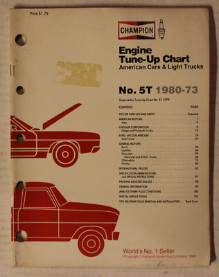#ad 1973 1980 Champion Engine Tune Up Chart Parts Book Catalog # 5T $16.95