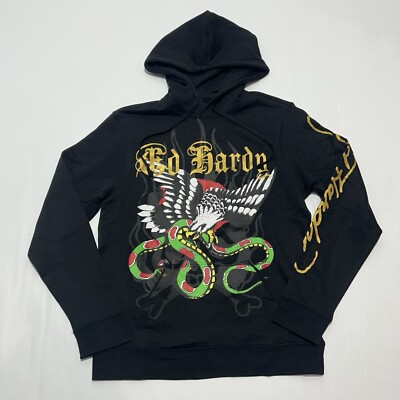 Ed Hardy Men s Y2K Black Pullover Sweatshirt Detailed Graphic Print Size XXL