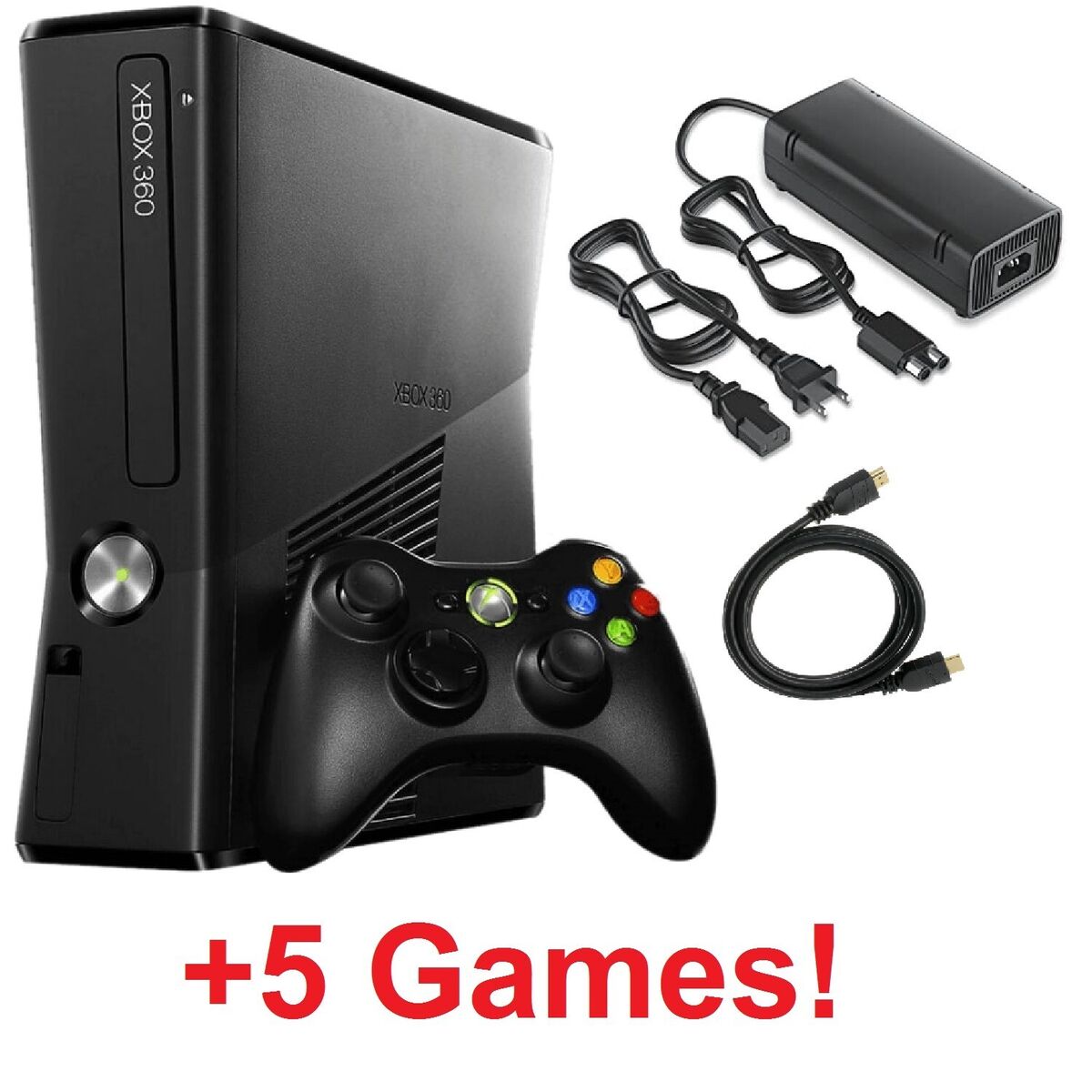 Xbox 360 Elite Black Console Bundle Controller Cable HDD 5 Video Games  Microsoft 190341986511