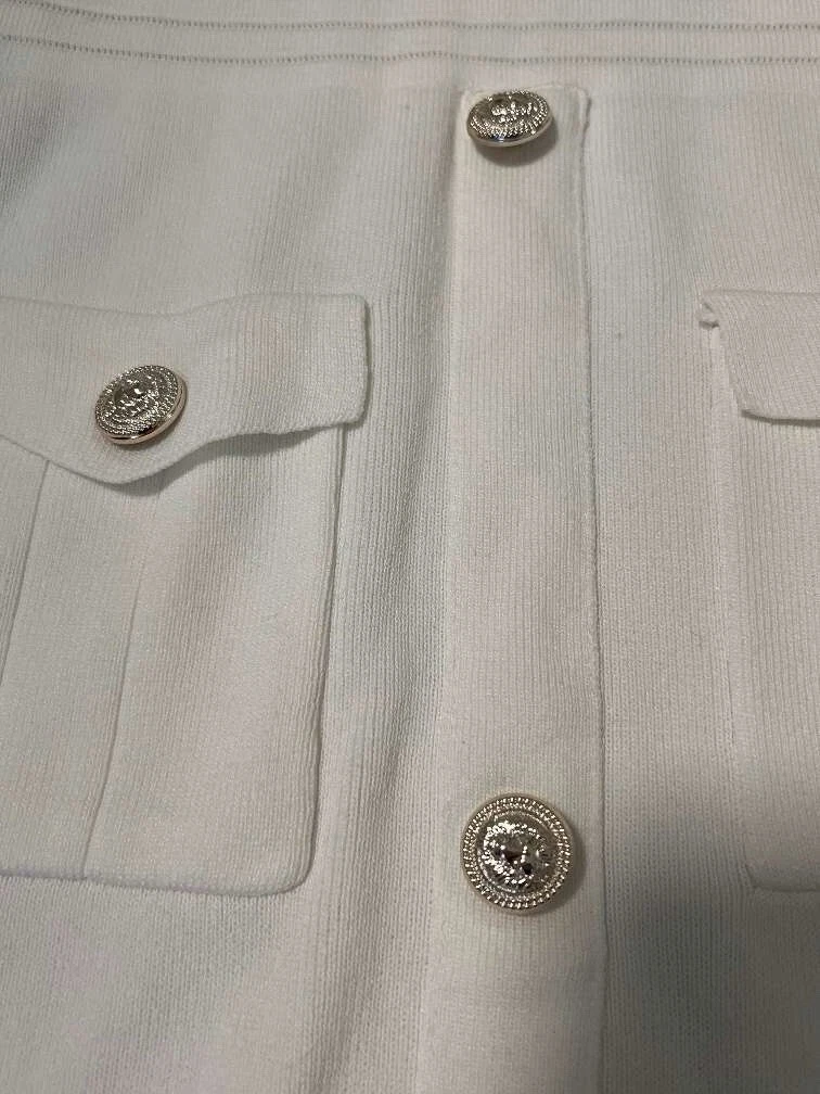 LOEWE Vestito donna estivo bianco taglia 36 S vestito corto in maglia con bottoni leone