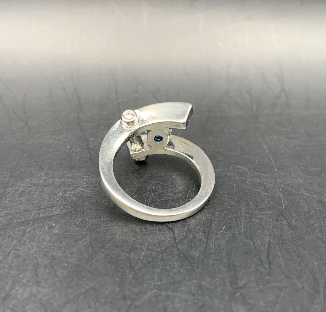 Abstract Statement Ring Silver Tone Blue Clear Rh… - image 5