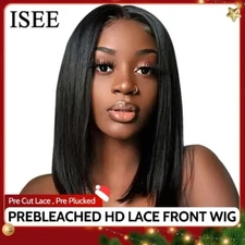 Straight Short Bob 13x4 Lace Frontal Wig Pre Bleached Knots Bone Straight 4x4 