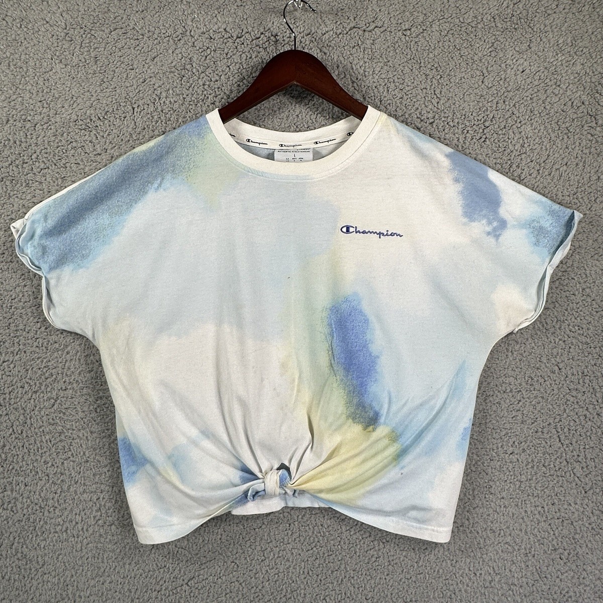 Champion Women’s L Tie Front Tie Dye Top Ladies Sport Beach Multicolor Boho  Blue - Main Image