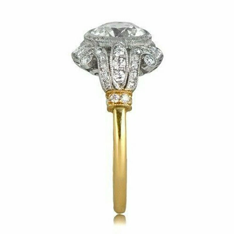 2,30 Karat Rund Diamant Art Deco Verlobungsring Gelbgold Finish Silber gr 50-64 - Bild 4 von 4