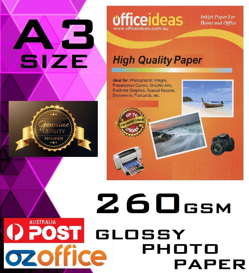 PREMIUM 100 x Glossy Grain A3 Photo Paper RC Base Inkjet Print Glossy