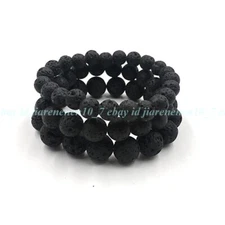 New Natural 8/10/12mm Black Lava Stone Gems Round Beads Stretchy Bracelet 7.5"
