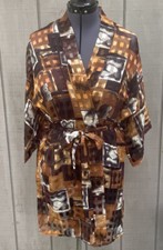 Sheer Robe Black Gray  Brown w Metallics Vintage 80s Kristine Tyler Intimate OS