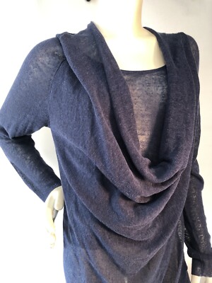 Two  2 Sisters Sz M drape Neck Blue  Top linen blend Bin-B