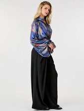 Black Pleated Wide Leg Pants Size Large Zip Up Front Pockets