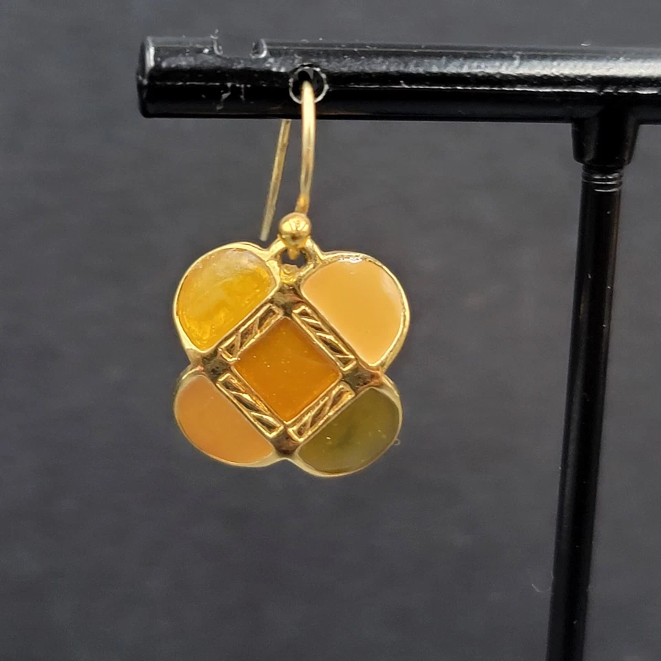 Висячие серьги Ann Klein позолоченные оранжевая зеленая эмаль 5/8 дюйма - Изображение 2 из 4